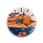 Blue and white resin olive wood wall clock with natural wood grain