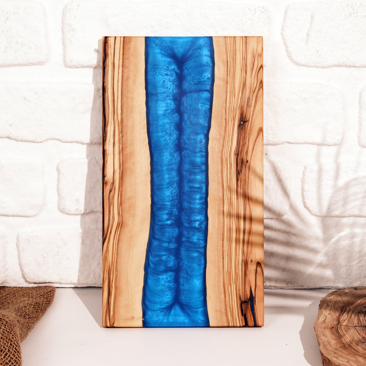 Blue Resin River Olive Wood Serving Board - main view