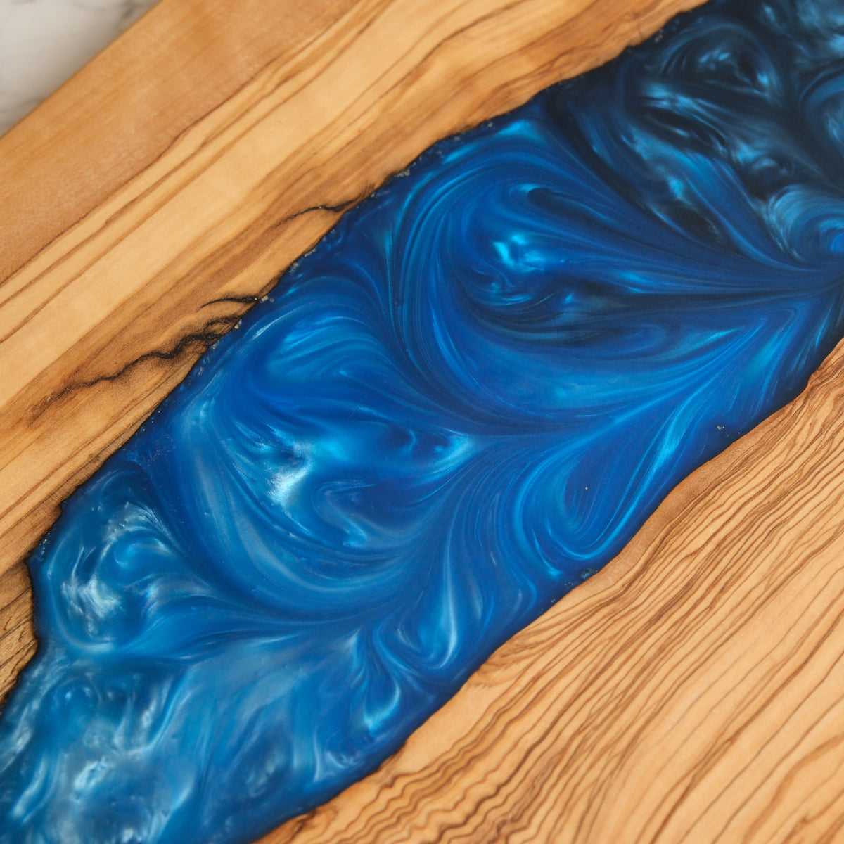 Deep Blue Swirl Resin Olive Wood Serving Board - view 4