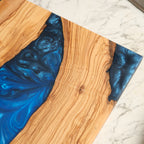 Deep Blue Swirl Resin Olive Wood Serving Board - view 6