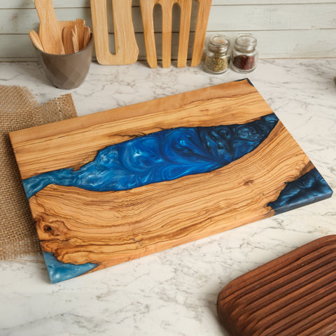 Deep Blue Swirl Resin Olive Wood Serving Board - view 8