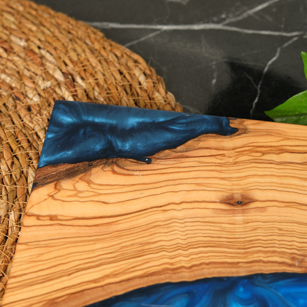 Deep Blue Swirl Resin Olive Wood Serving Board - view 12