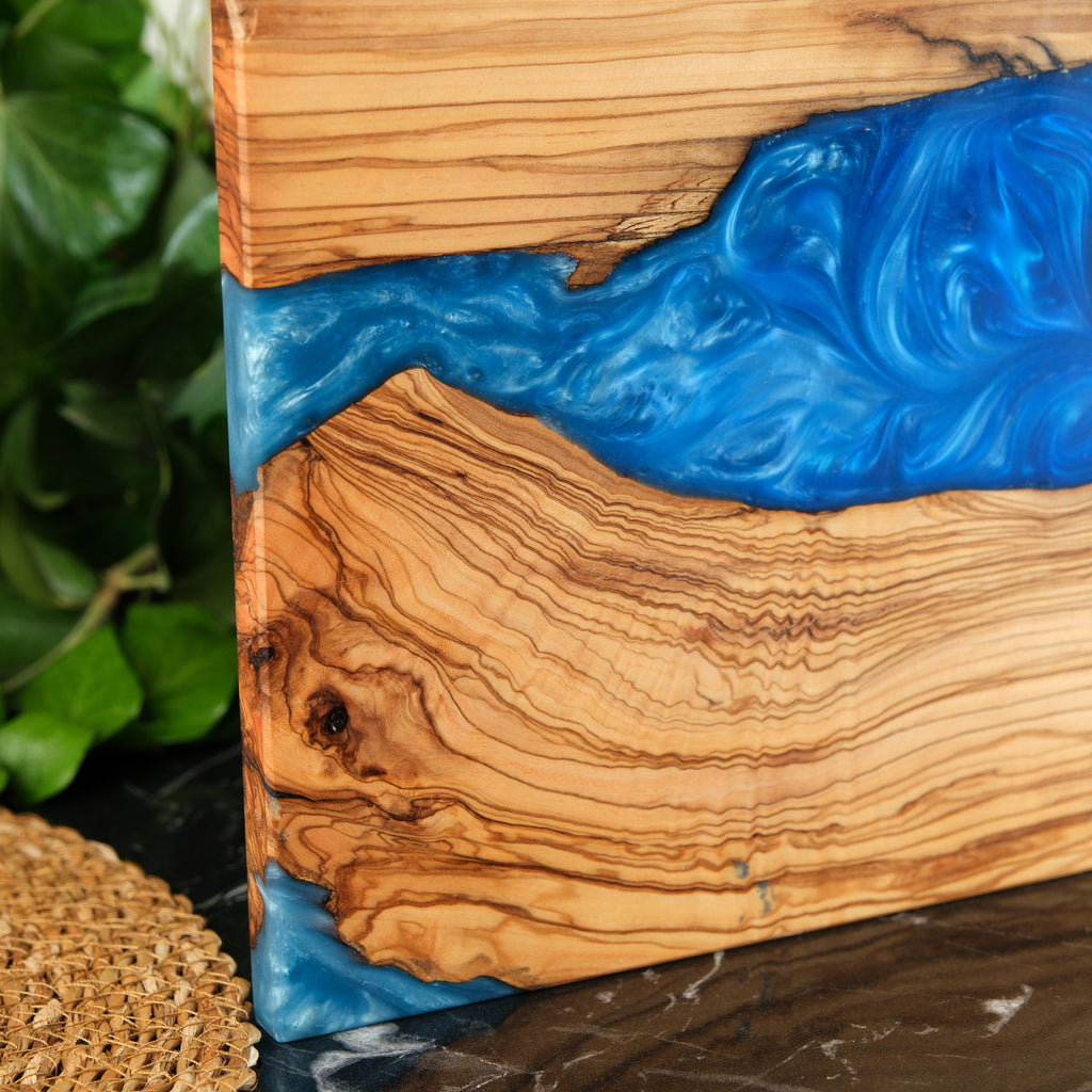 Deep Blue Swirl Resin Olive Wood Serving Board - view 13