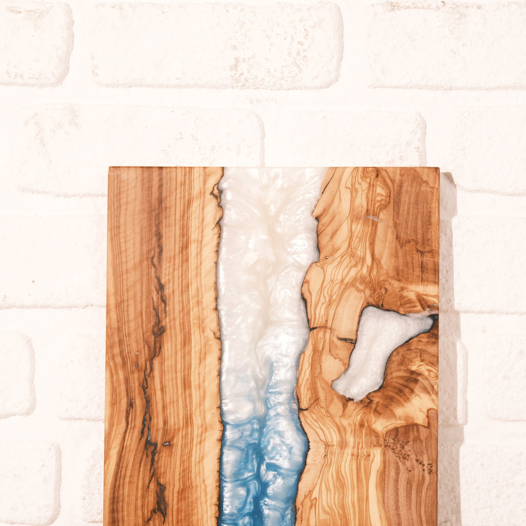 Turquoise & White Resin Olive Wood Serving Board - view 2