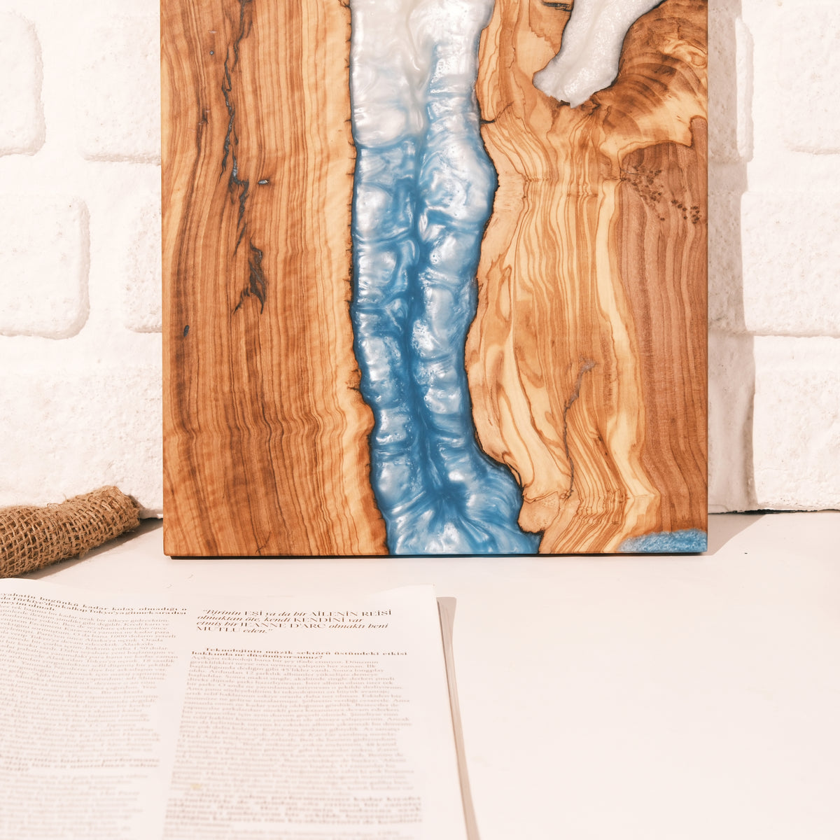 Turquoise & White Resin Olive Wood Serving Board - view 3