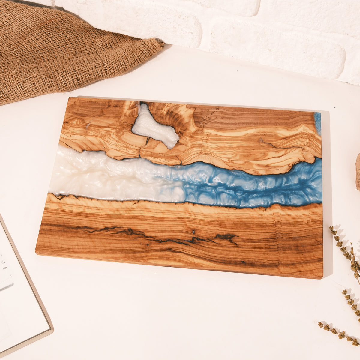 Turquoise & White Resin Olive Wood Serving Board - view 5