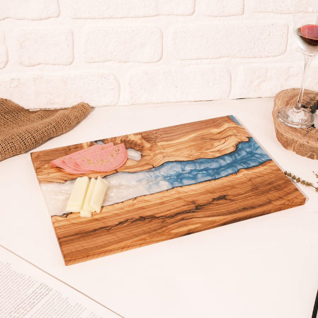 Turquoise & White Resin Olive Wood Serving Board - view 7