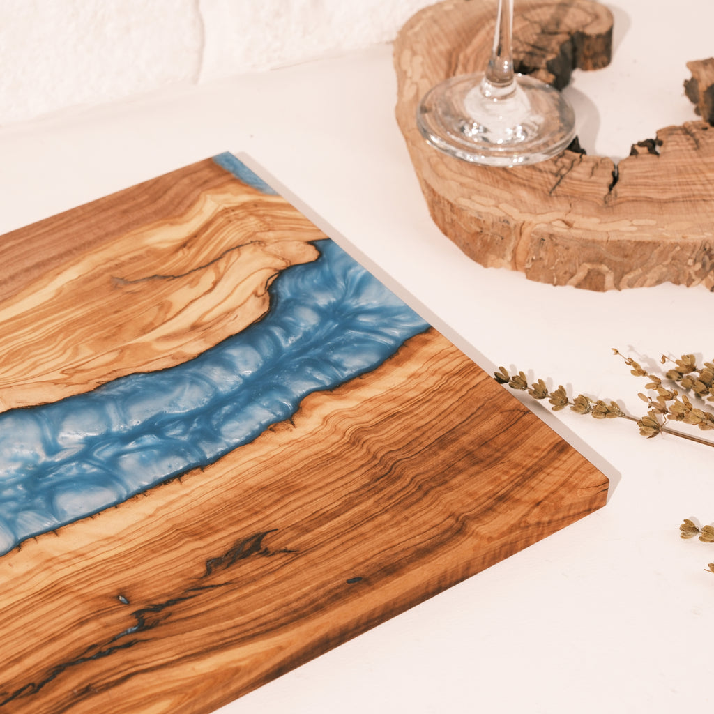 Turquoise & White Resin Olive Wood Serving Board - view 10