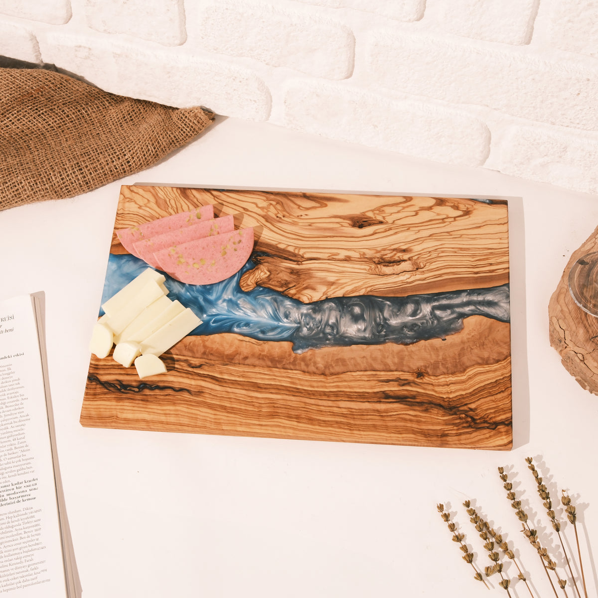 Turquoise & Gray Resin Olive Wood Serving Board - view 2