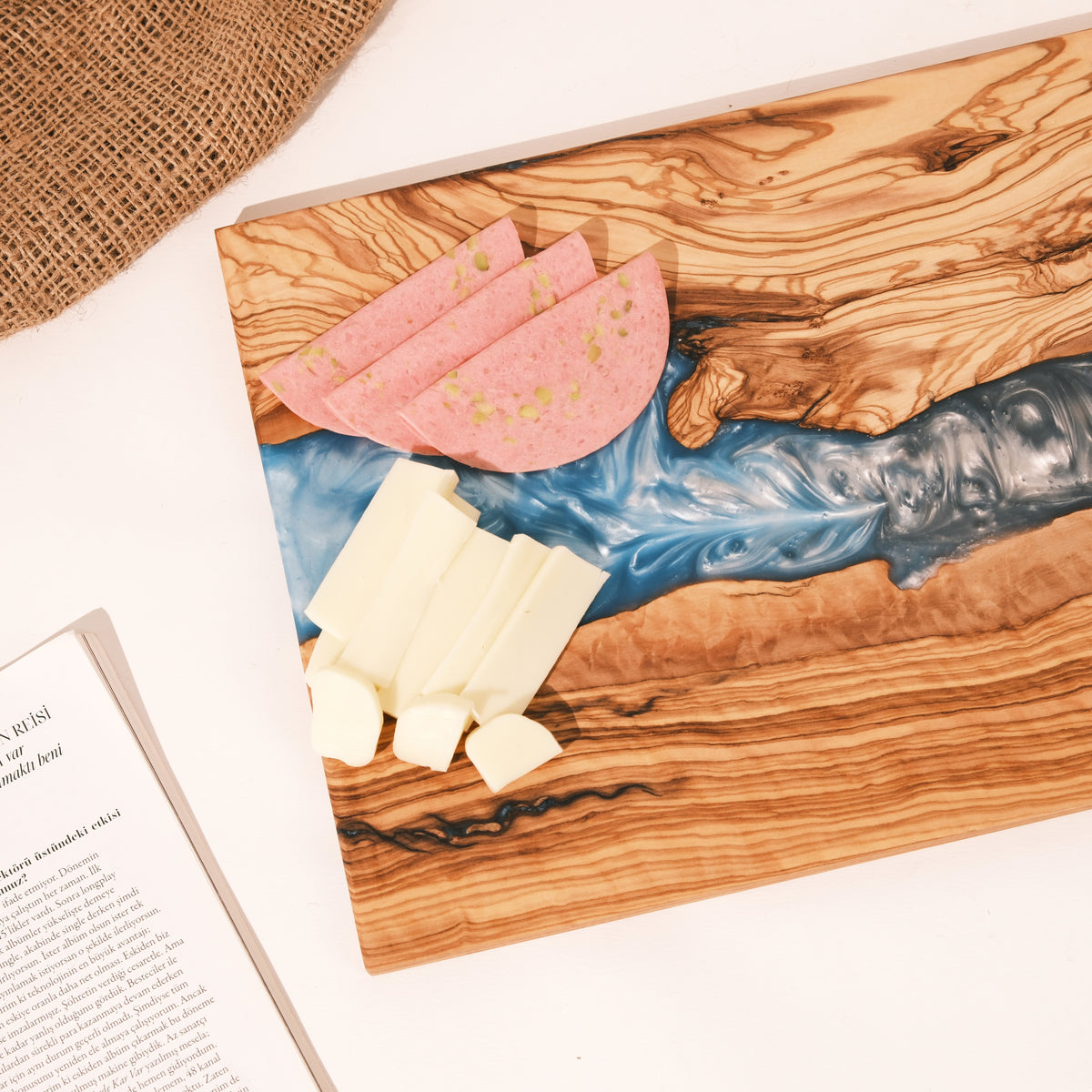 Turquoise & Gray Resin Olive Wood Serving Board - view 3