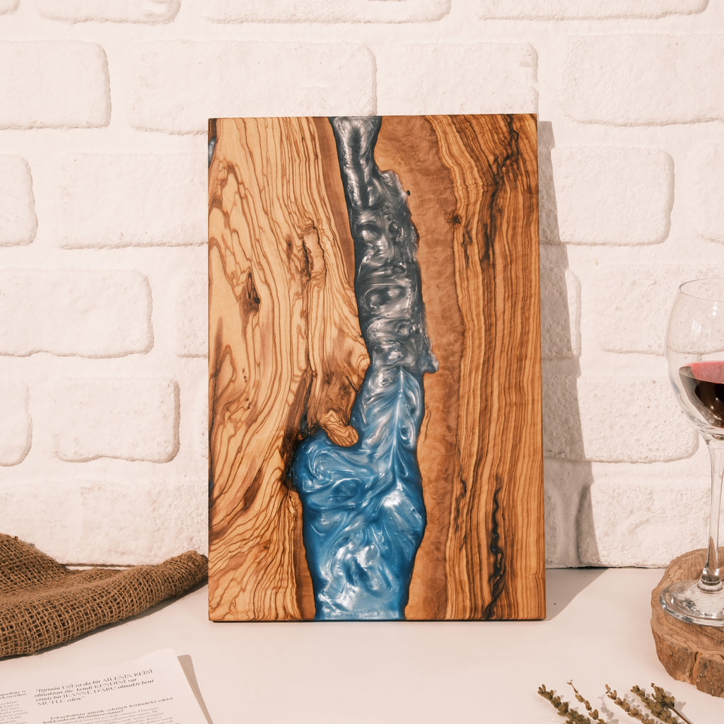 Turquoise & Gray Resin Olive Wood Serving Board - view 8