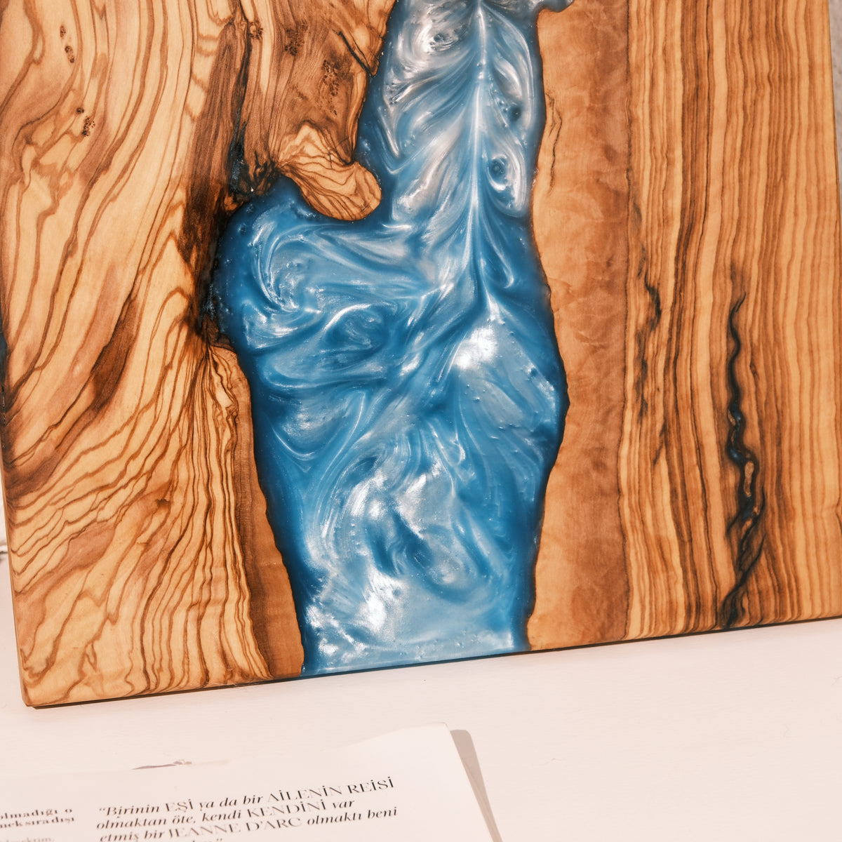 Turquoise & Gray Resin Olive Wood Serving Board - view 9