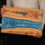 Personalized Turquoise Resin Olive Wood Serving Board - main view