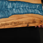 Personalized Turquoise Resin Olive Wood Serving Board - view 2