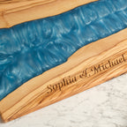Personalized Turquoise Resin Olive Wood Serving Board - view 4