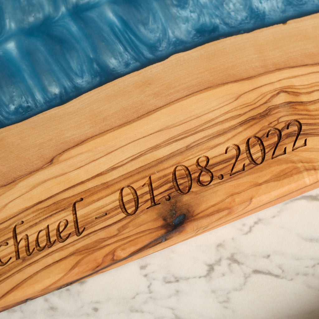 Personalized Turquoise Resin Olive Wood Serving Board - view 7