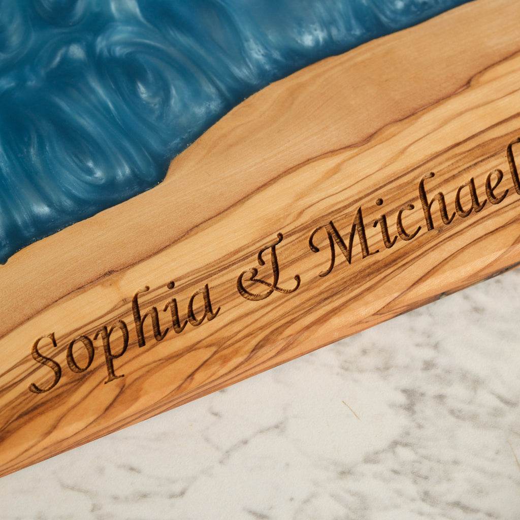 Personalized Turquoise Resin Olive Wood Serving Board - view 8