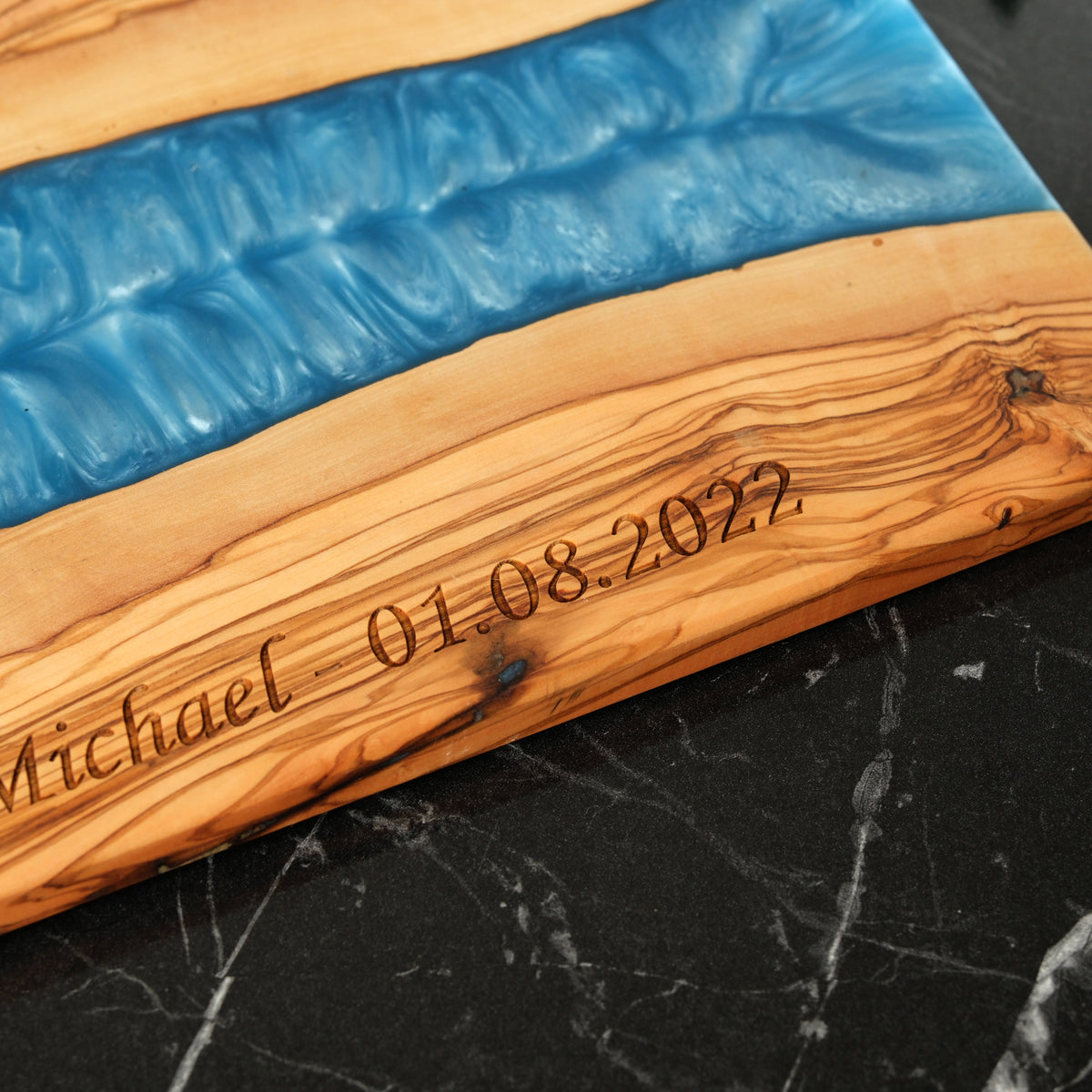 Personalized Turquoise Resin Olive Wood Serving Board - view 11