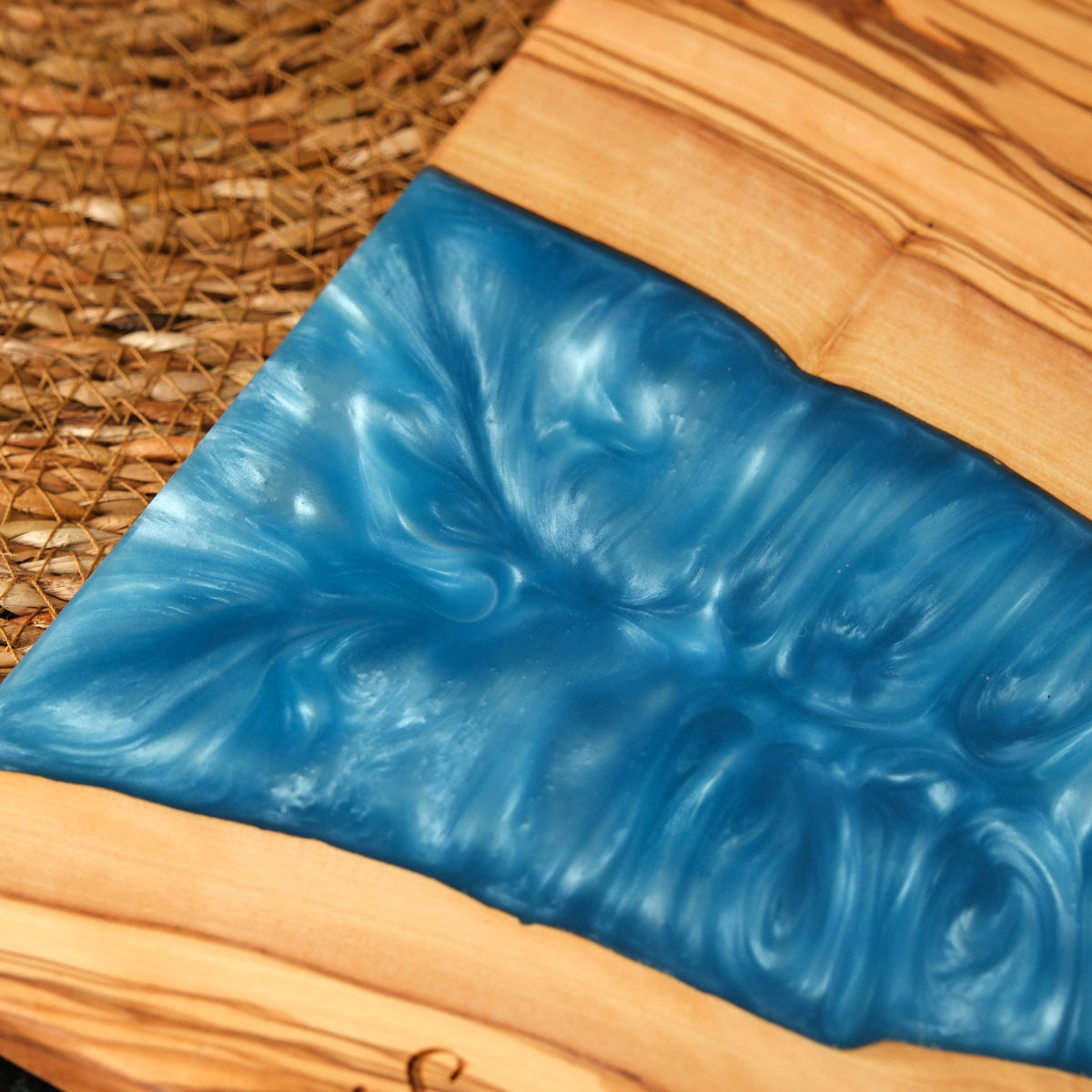 Personalized Turquoise Resin Olive Wood Serving Board - view 12