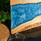 Personalized Turquoise Resin Olive Wood Serving Board - view 14