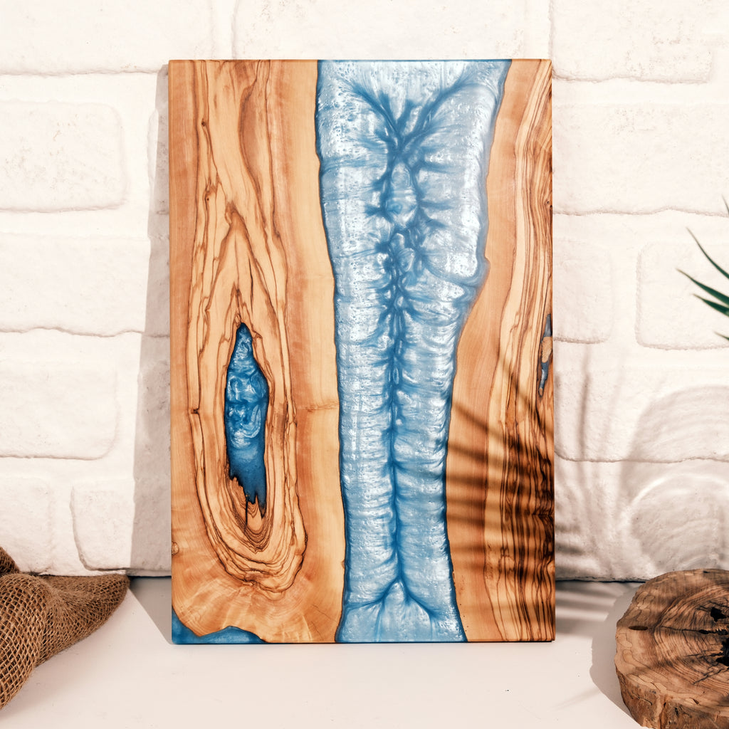 Turquoise Resin River Olive Wood Serving Board - main view