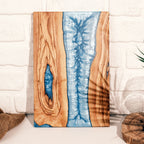 Turquoise Resin River Olive Wood Serving Board - main view