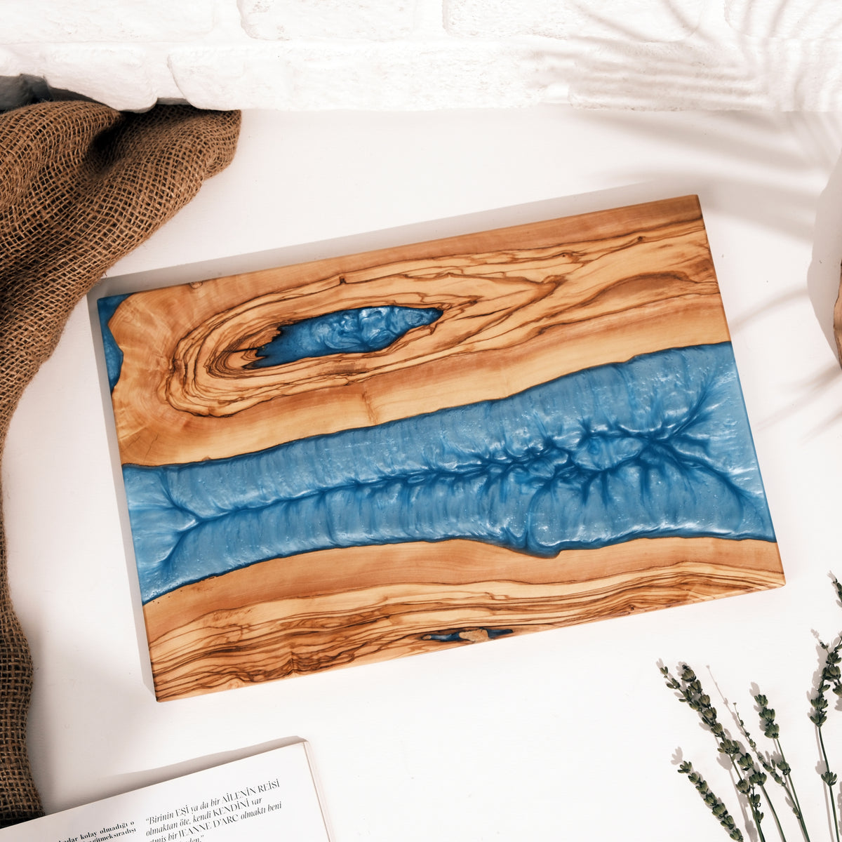 Turquoise Resin River Olive Wood Serving Board - view 2