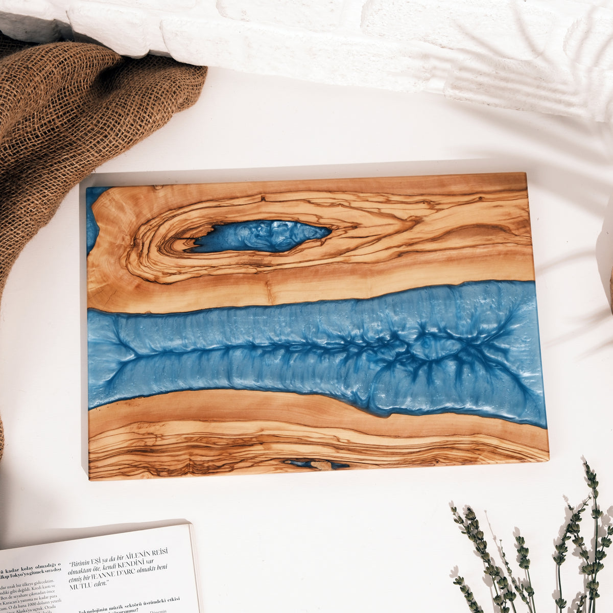 Turquoise Resin River Olive Wood Serving Board - view 3