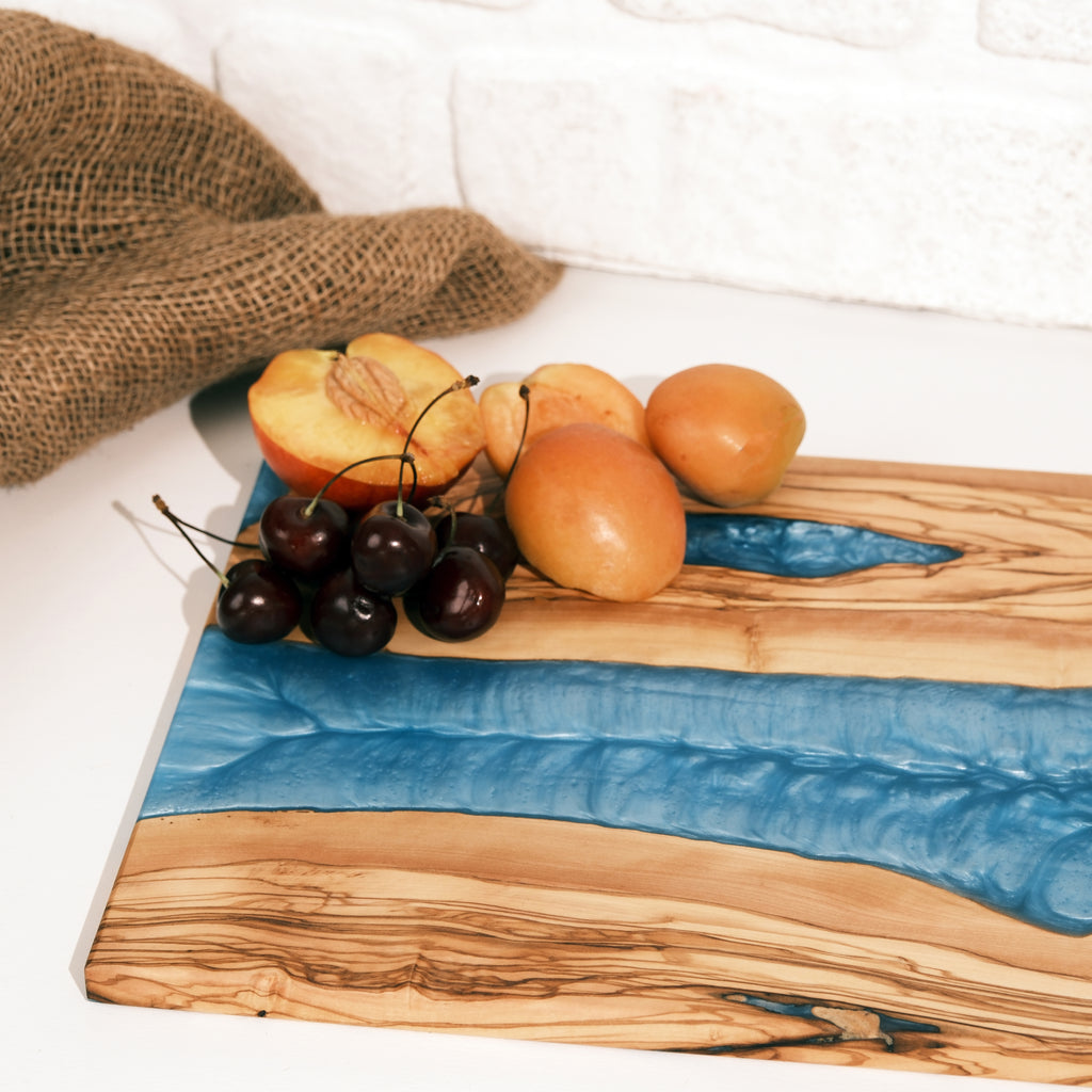 Turquoise Resin River Olive Wood Serving Board - view 6