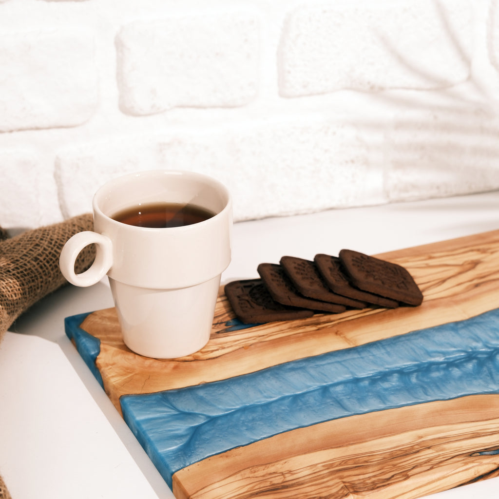 Turquoise Resin River Olive Wood Serving Board - view 10