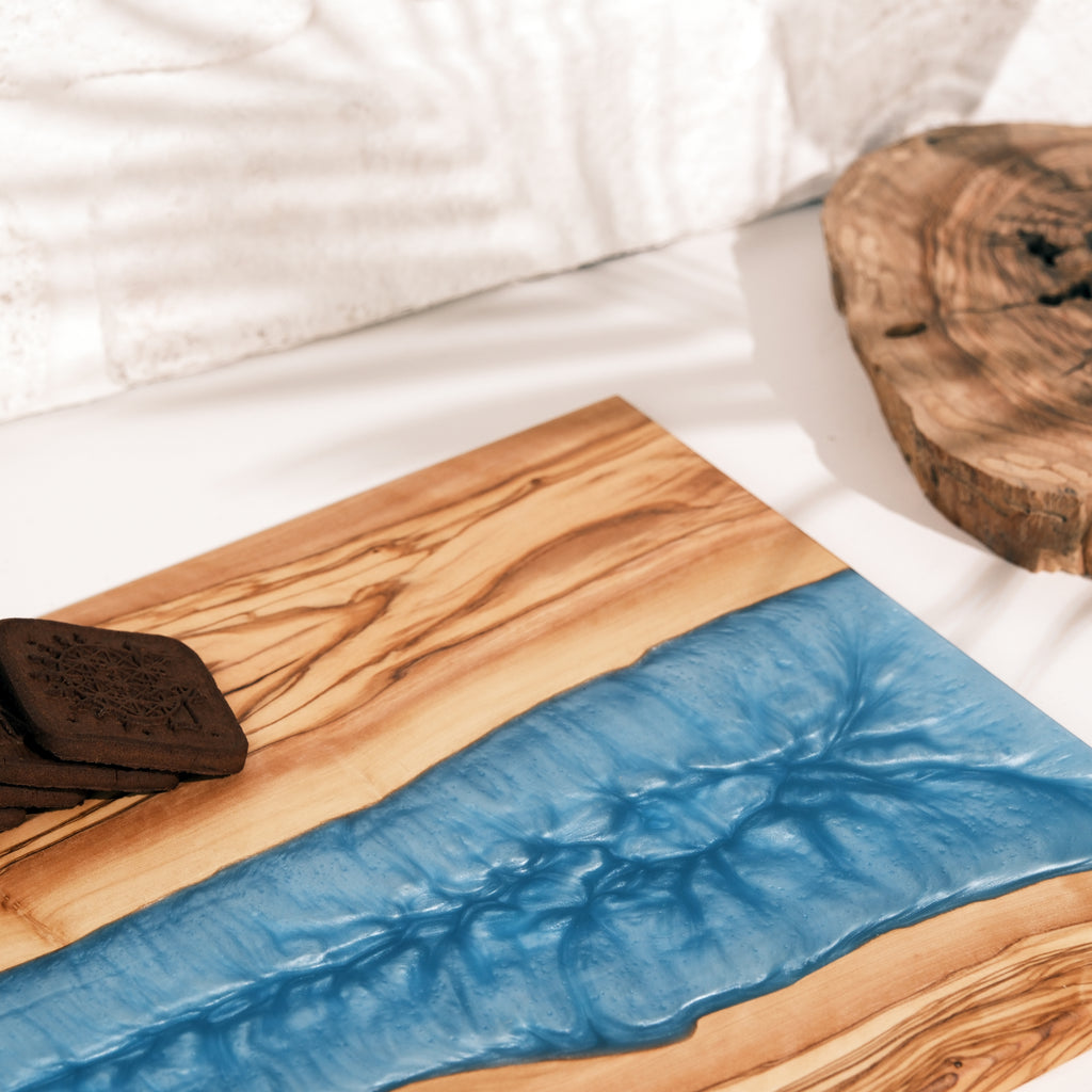Turquoise Resin River Olive Wood Serving Board - view 11