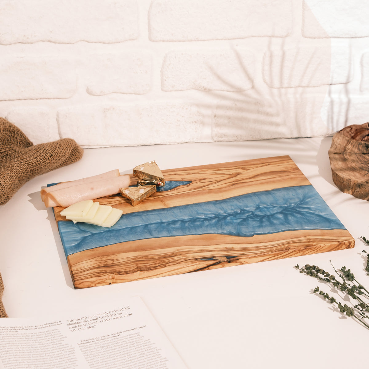 Turquoise Resin River Olive Wood Serving Board - view 12