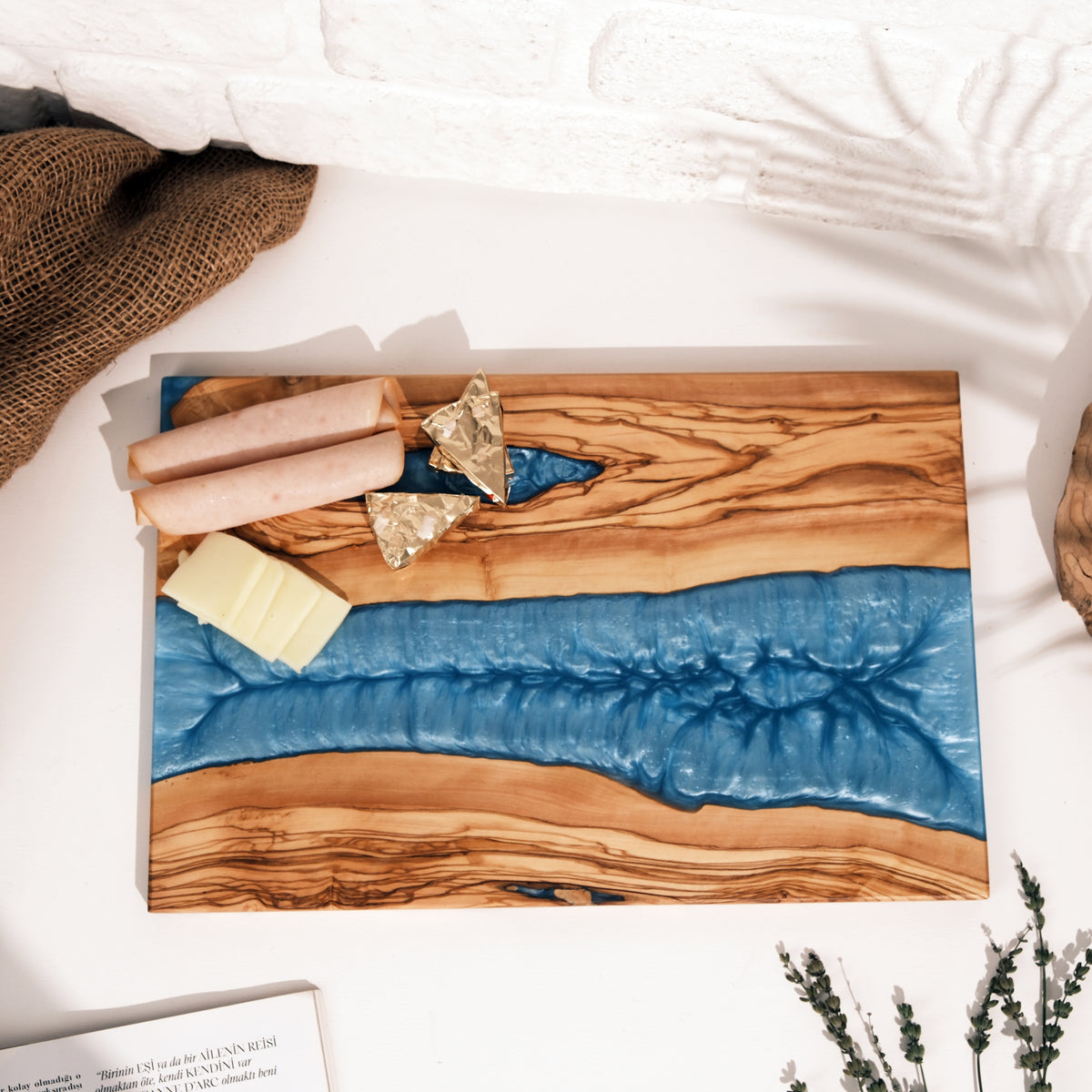 Turquoise Resin River Olive Wood Serving Board - view 15