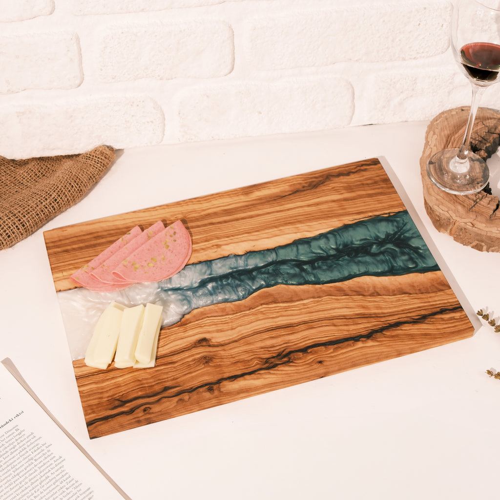 Green & White Resin Olive Wood Serving Board - main view