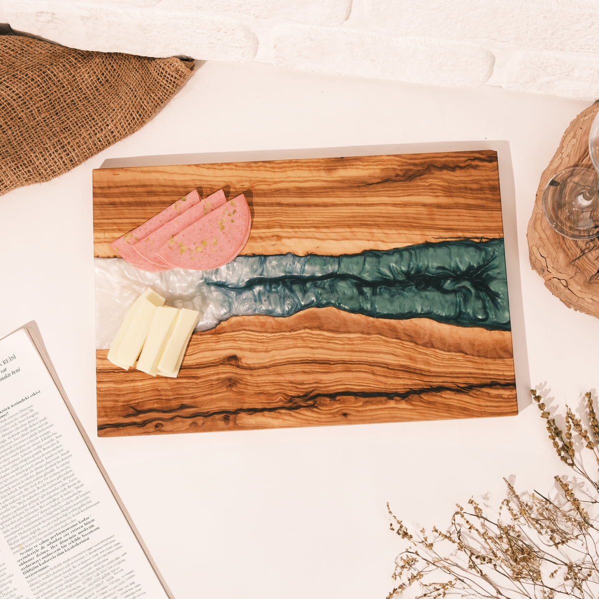 Green & White Resin Olive Wood Serving Board - view 2