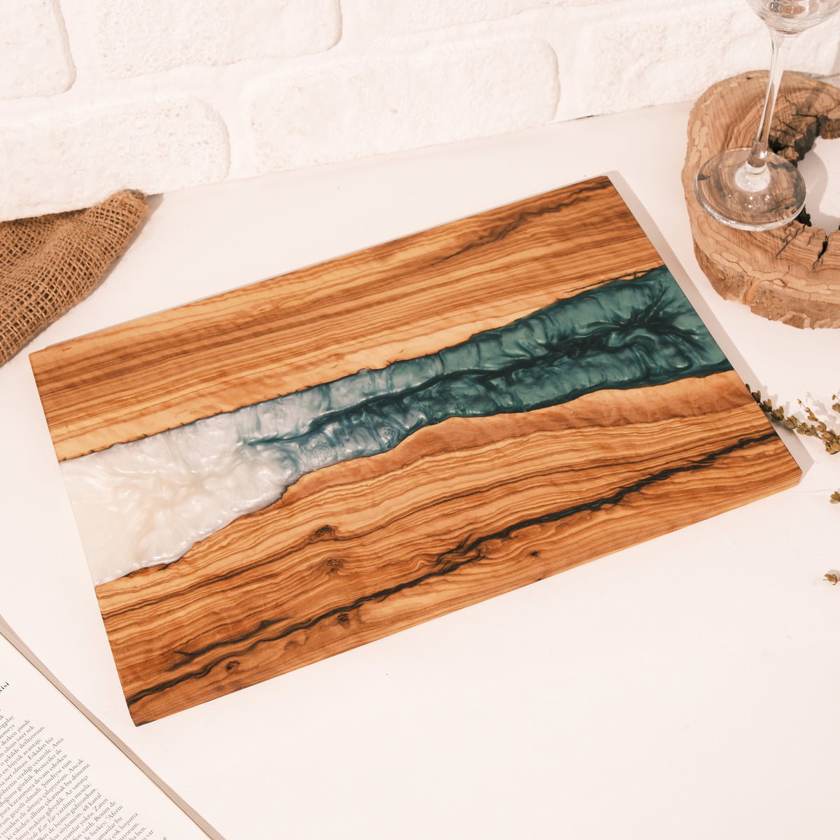 Green & White Resin Olive Wood Serving Board - view 8