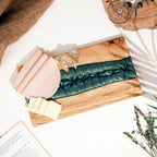 Emerald Green Resin River Olive Wood Serving Board - main view