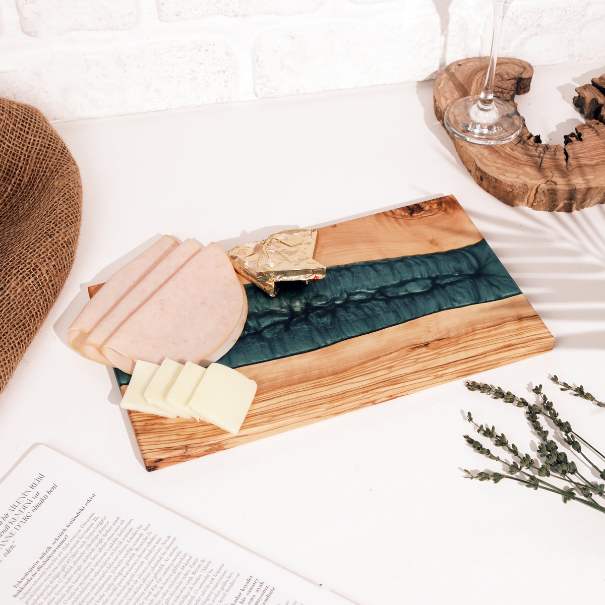 Emerald Green Resin River Olive Wood Serving Board - view 2
