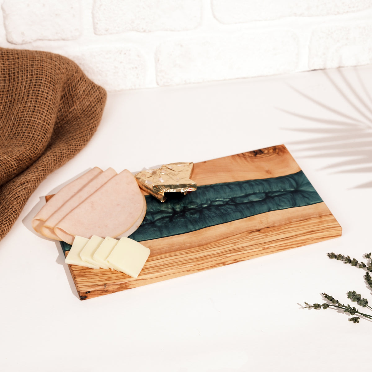Emerald Green Resin River Olive Wood Serving Board - view 5