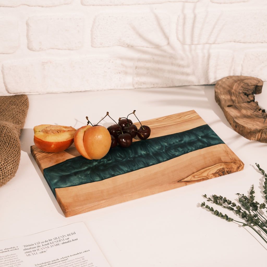 Emerald Green Resin River Olive Wood Serving Board - view 8