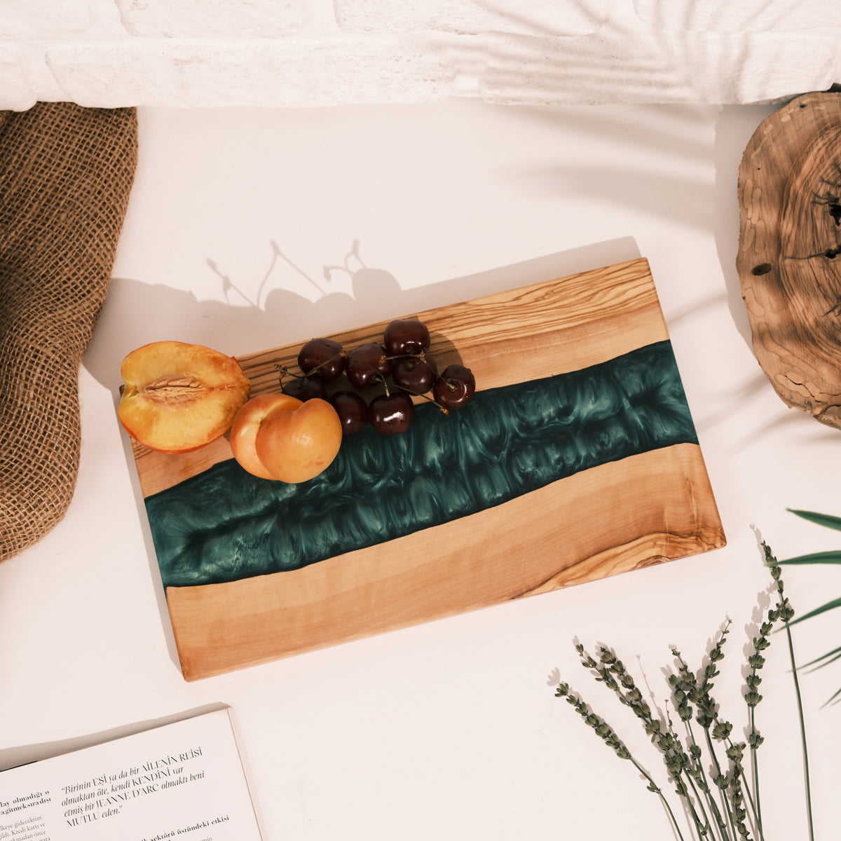 Emerald Green Resin River Olive Wood Serving Board - view 9