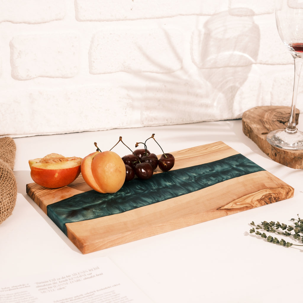 Emerald Green Resin River Olive Wood Serving Board - view 12