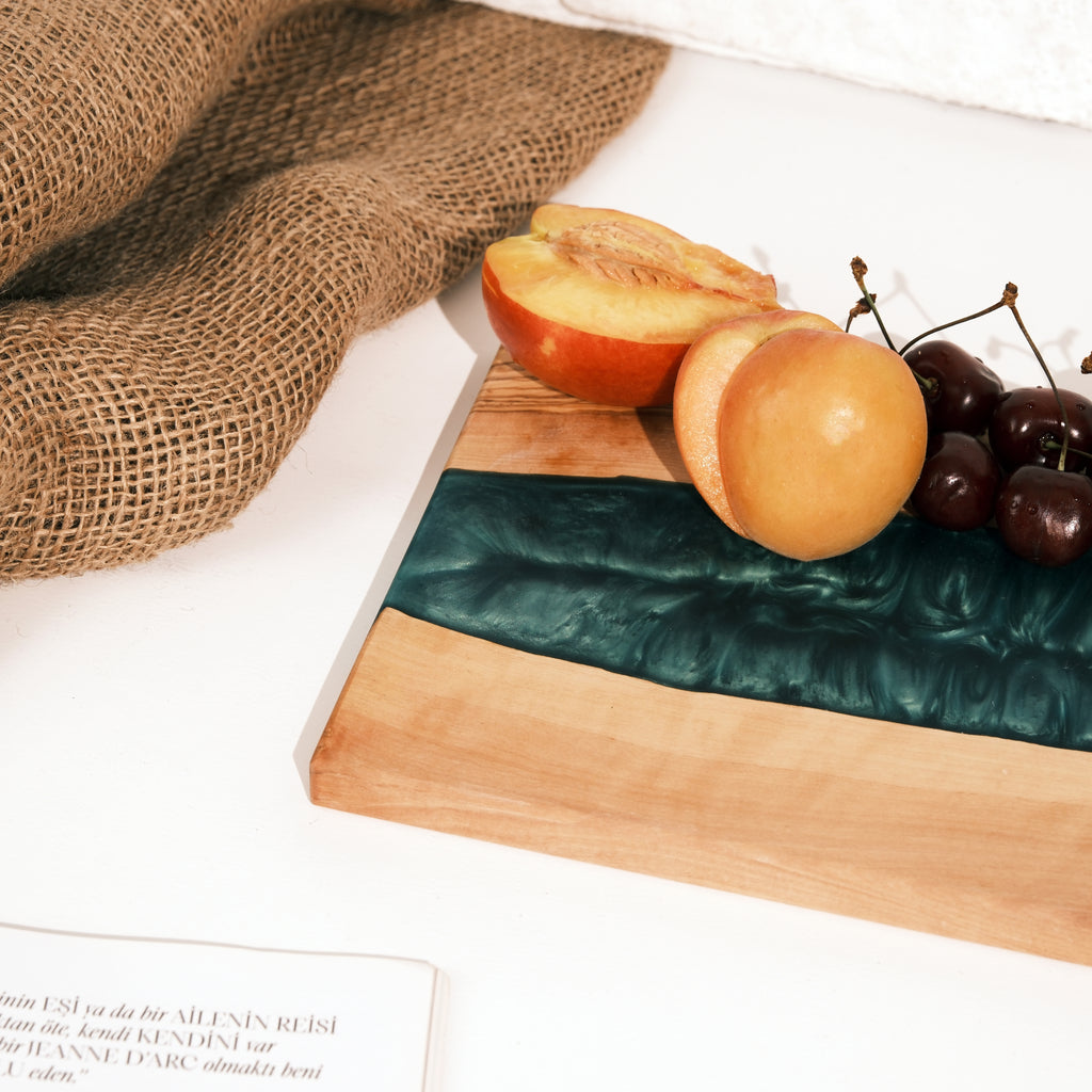 Emerald Green Resin River Olive Wood Serving Board - view 13