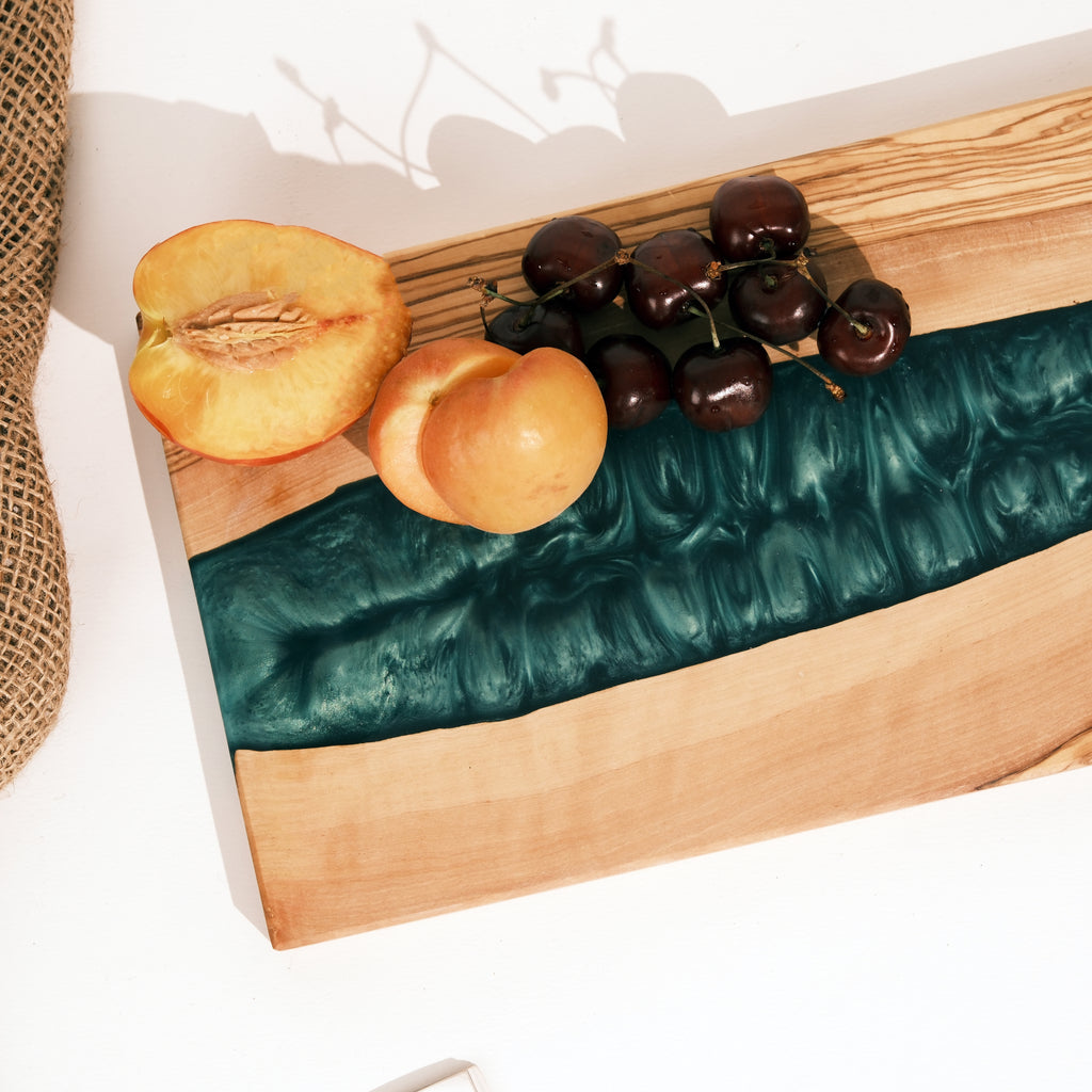 Emerald Green Resin River Olive Wood Serving Board - view 16