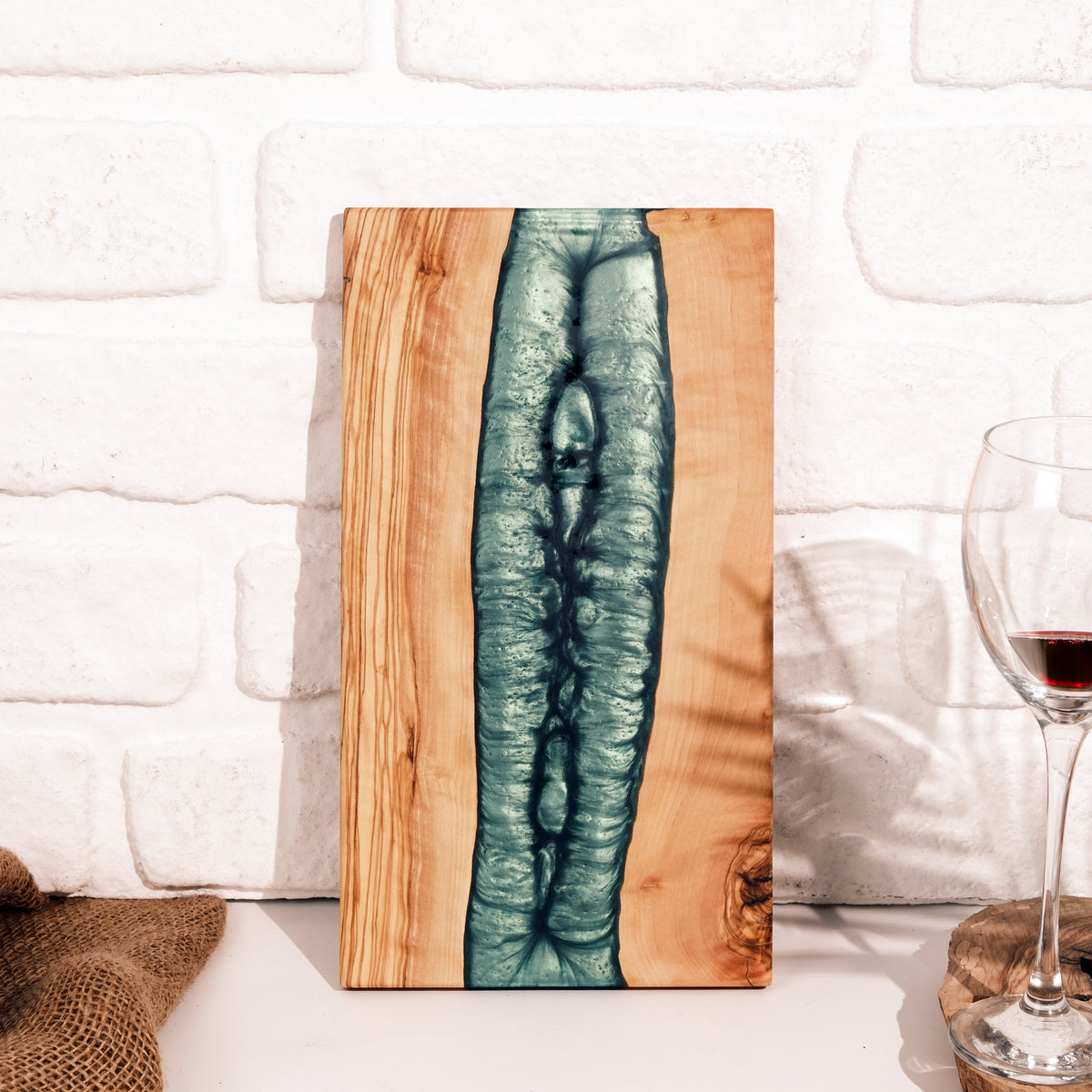 Emerald Green Resin River Olive Wood Serving Board - view 17