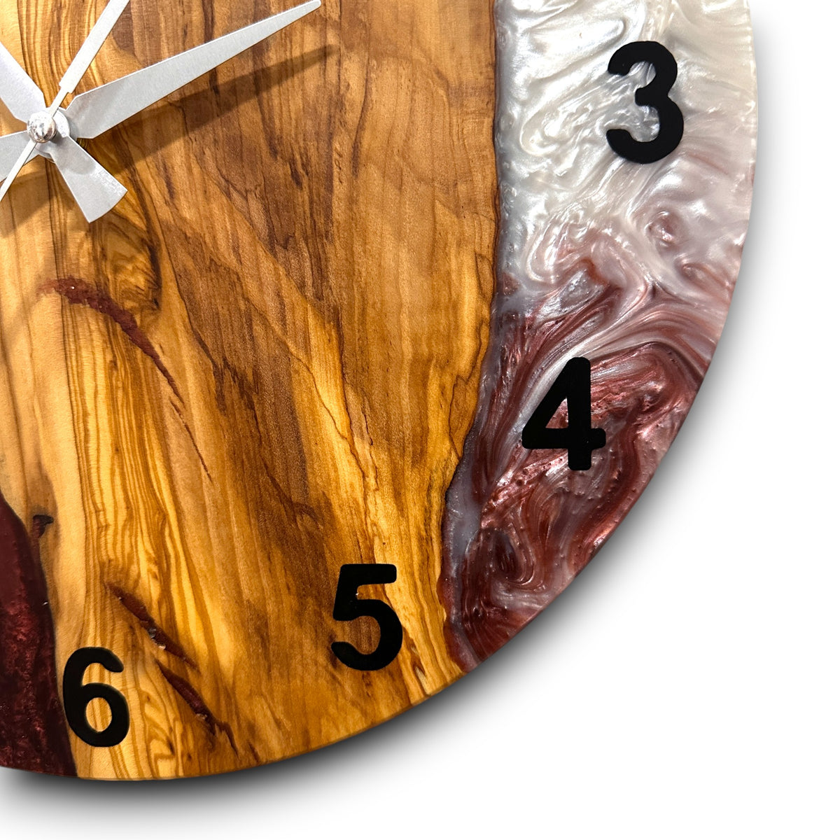 Burgundy, Black & White Olive Wood Resin Wall Clock - view 2