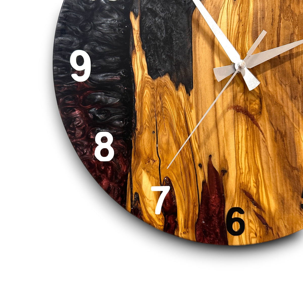 Burgundy, Black & White Olive Wood Resin Wall Clock - view 3