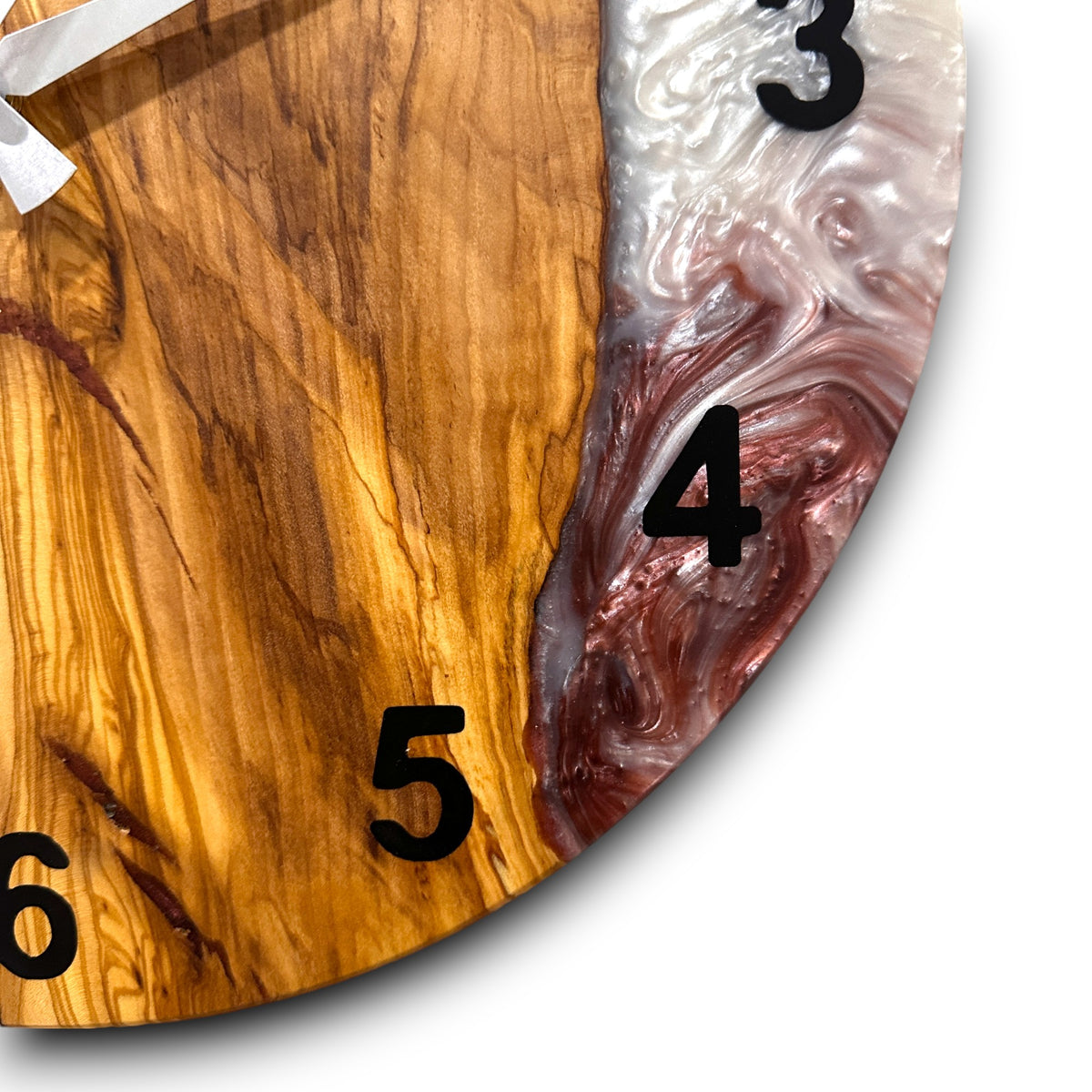 Burgundy, Black & White Olive Wood Resin Wall Clock - view 4