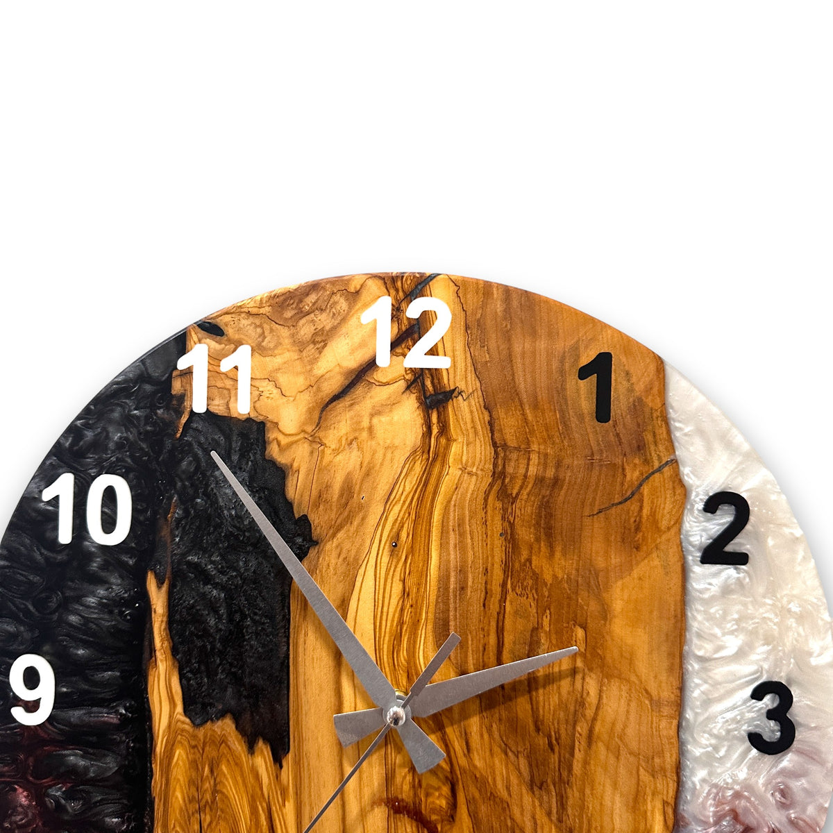 Burgundy, Black & White Olive Wood Resin Wall Clock - view 5