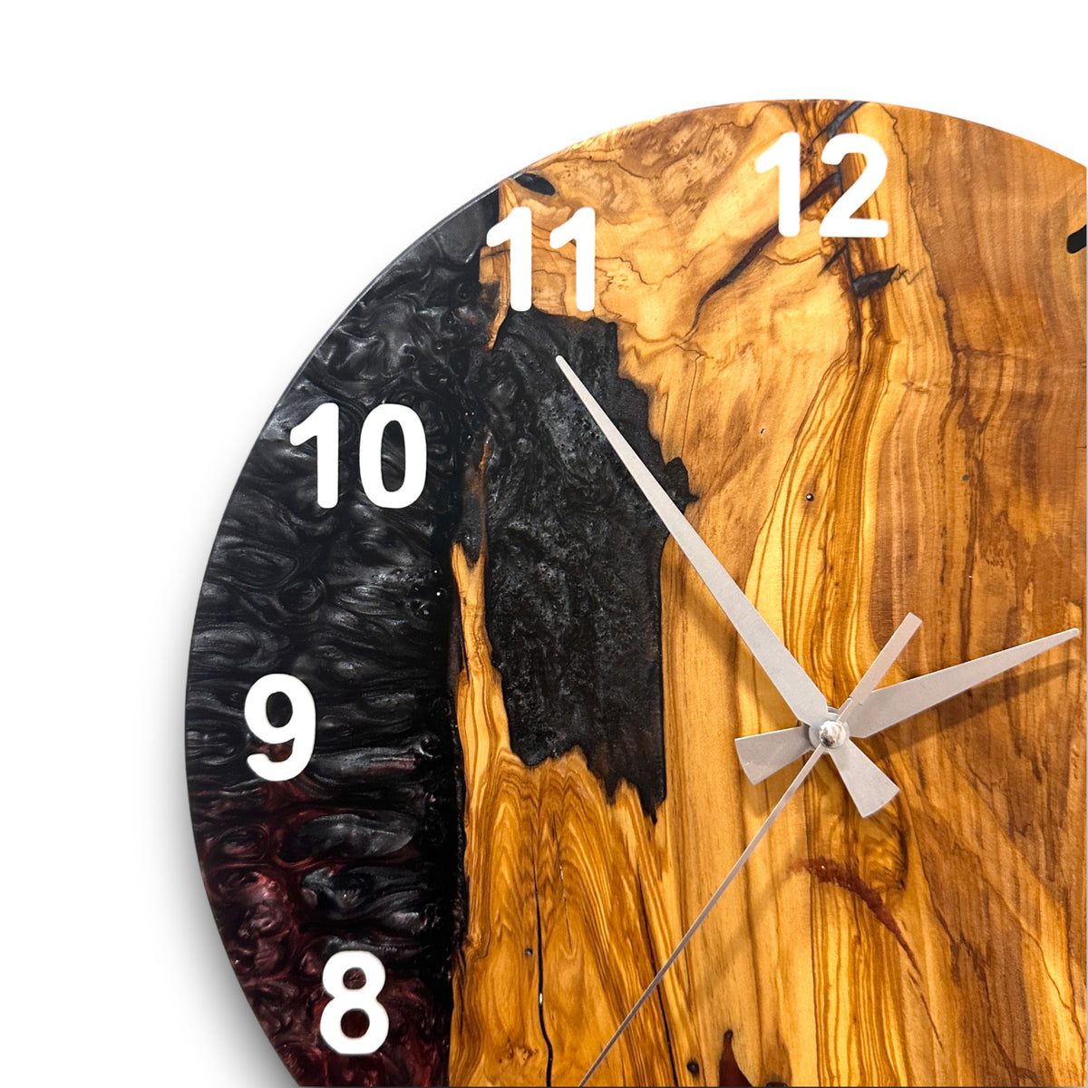 Burgundy, Black & White Olive Wood Resin Wall Clock - view 6